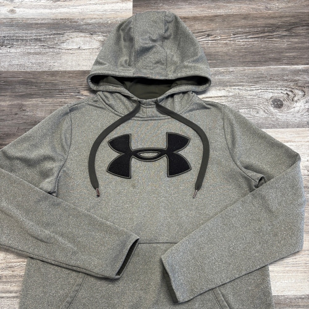 Under Armour‎ UA Heather Gray Womens M Big Logo Loose Fit Fleece Pullover Hoodie